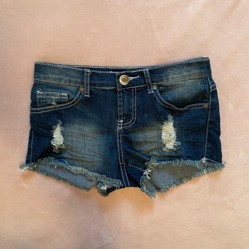 Sirens Dark Blue Ripped Denim Jean Shorts